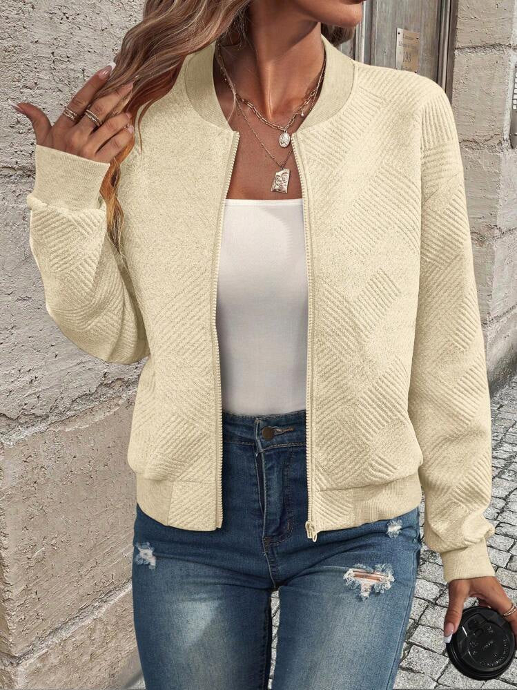 Women's Textured Zip-Up Bomber Jacket