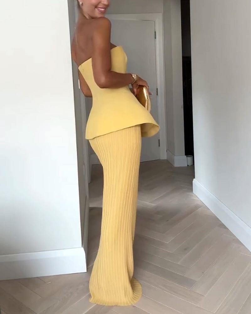 Women’s Strapless Peplum Evening Dress