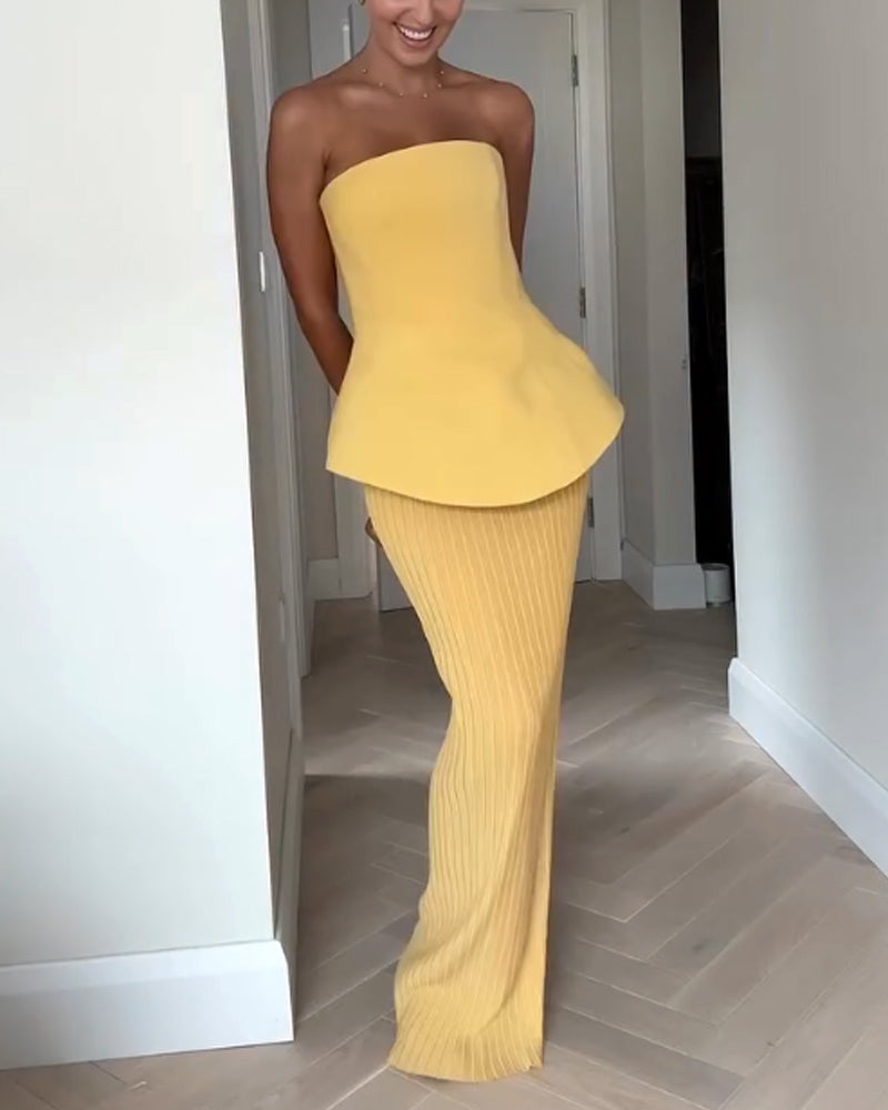 Women’s Strapless Peplum Evening Dress