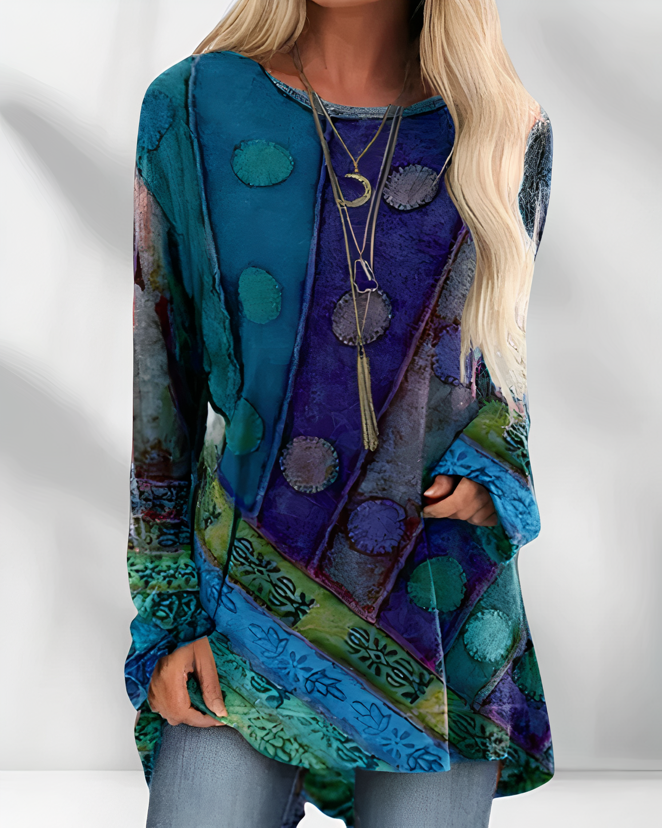Women's Bohemian Patchwork Print Tunic Top