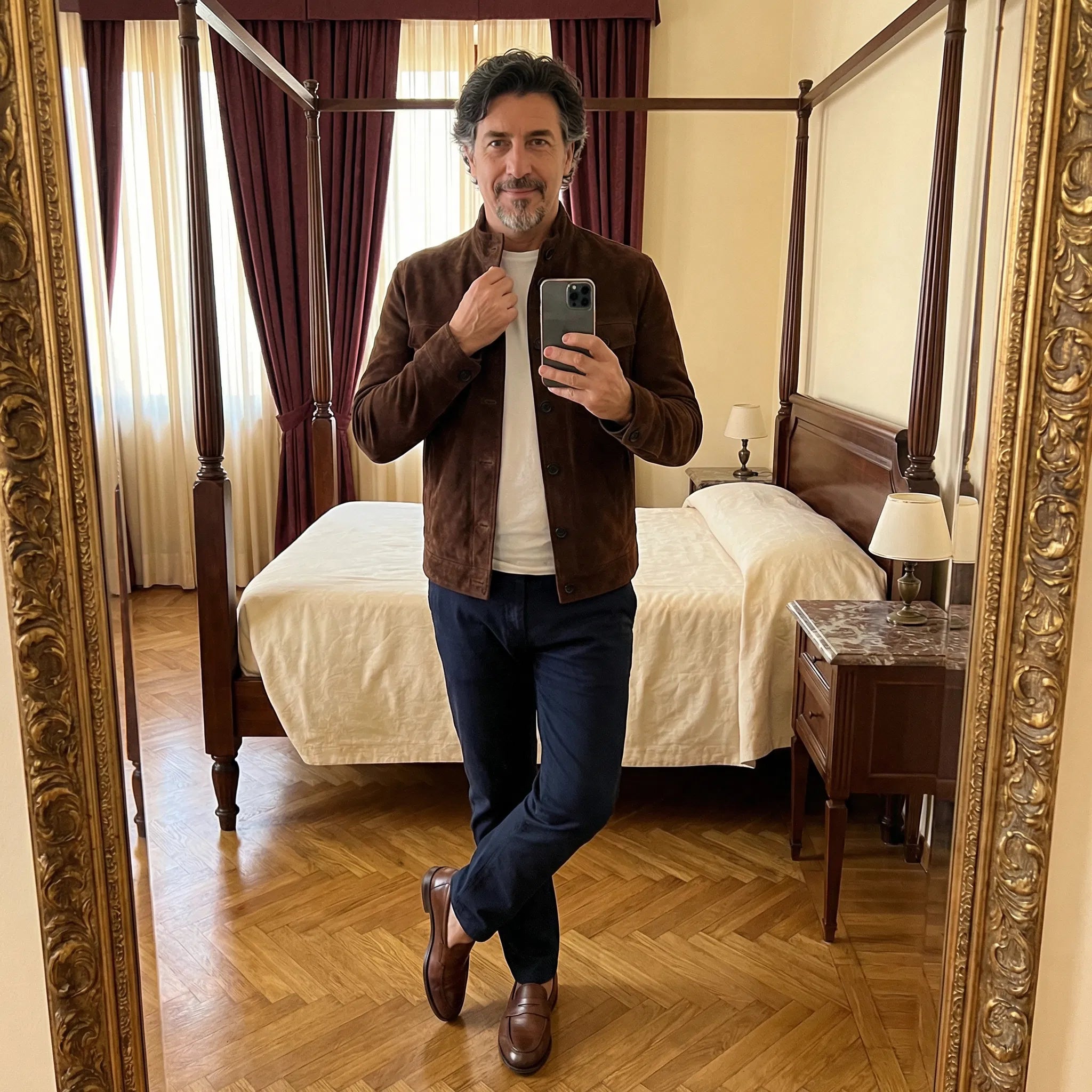 Men's Suede Jacket with Pocket Detail