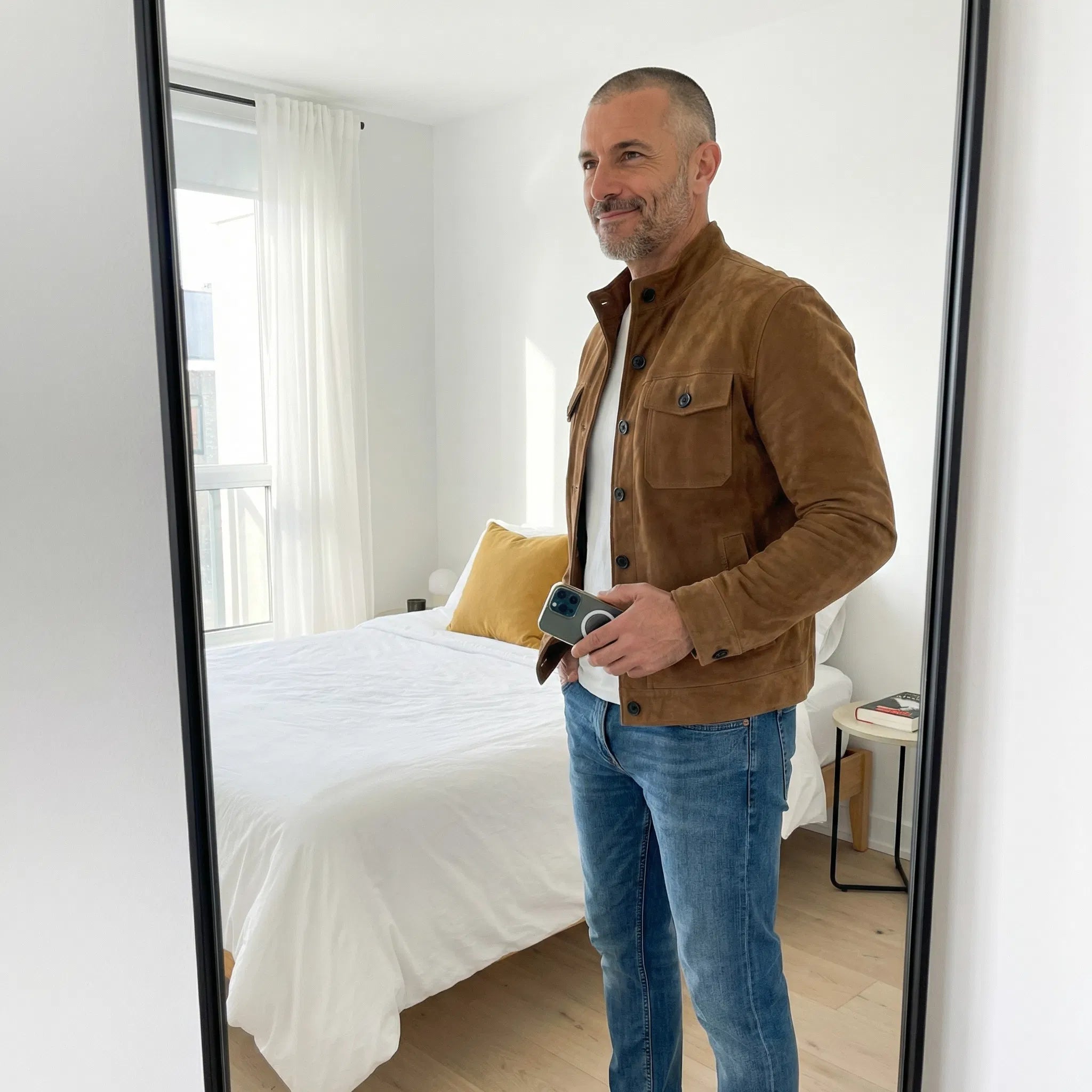 Men's Suede Jacket with Pocket Detail