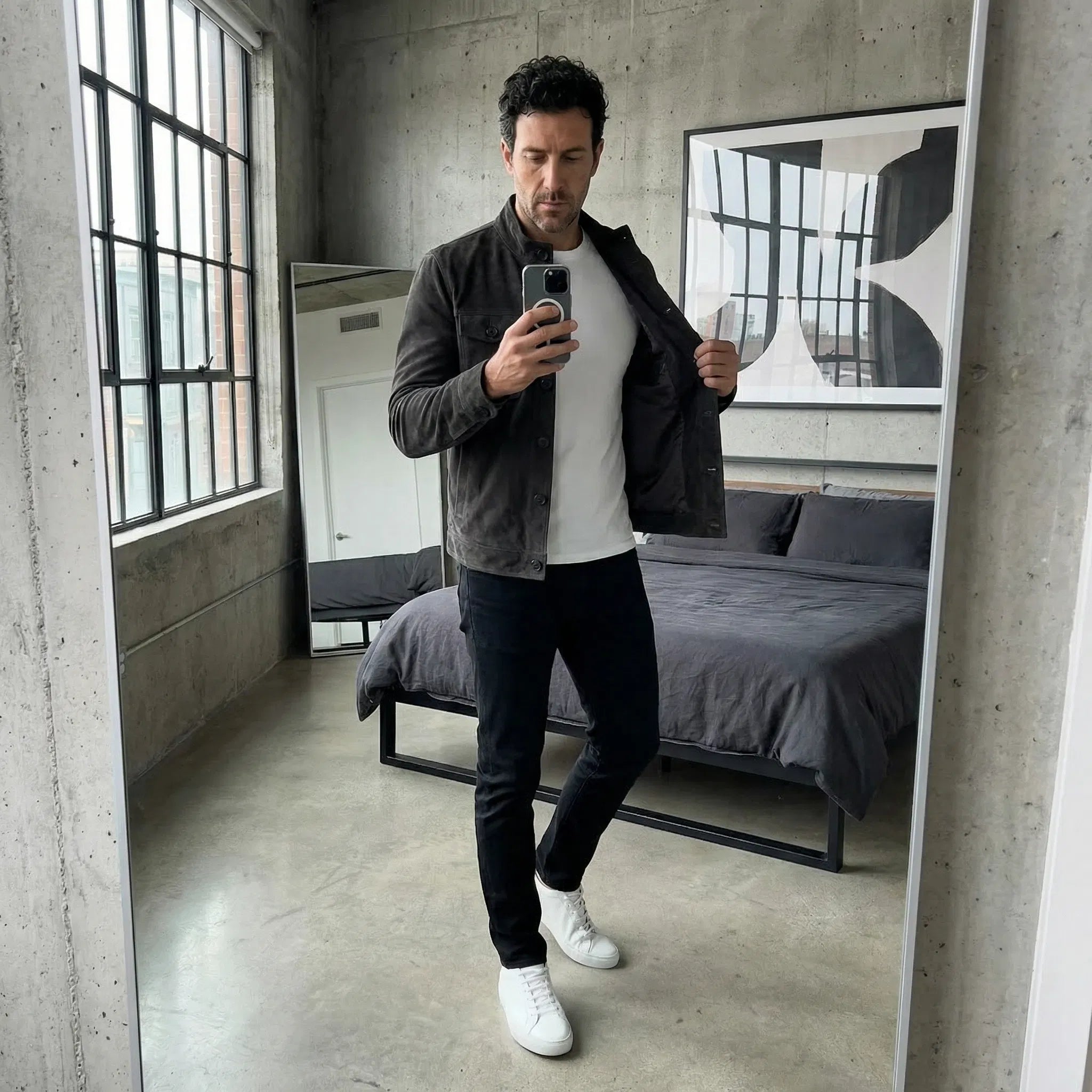 Men's Suede Jacket with Pocket Detail