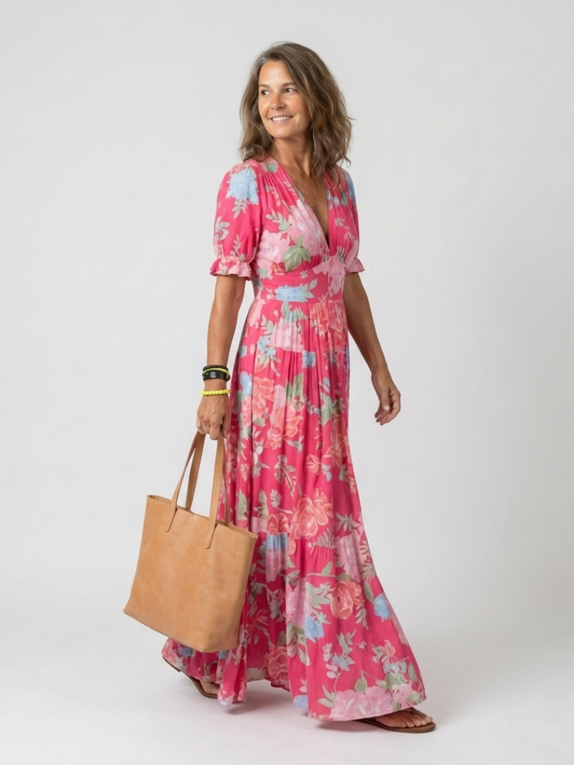 Women's Timeless Floral V-Neck Short Sleeve Maxi Dress