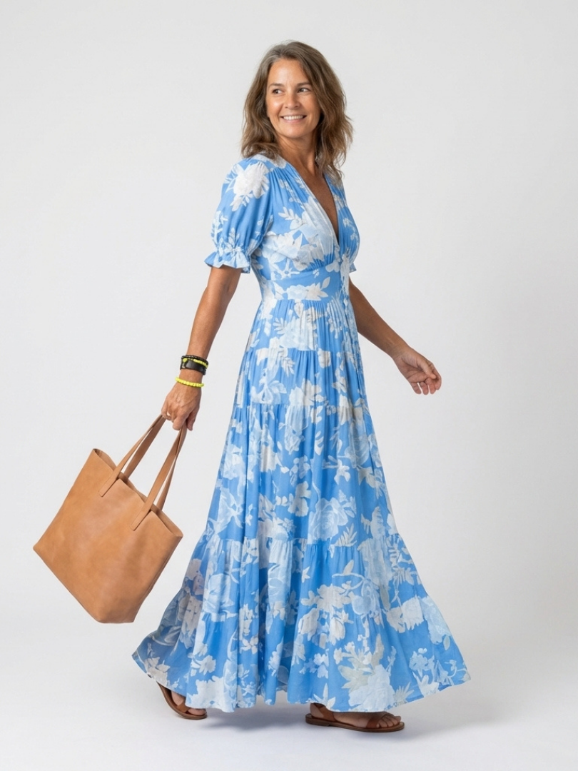 Women's Timeless Floral V-Neck Short Sleeve Maxi Dress