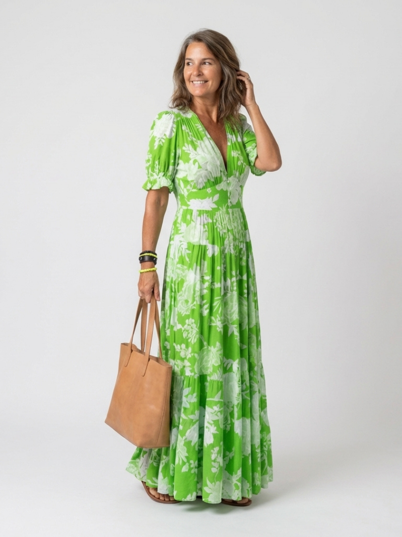 Women's Timeless Floral V-Neck Short Sleeve Maxi Dress