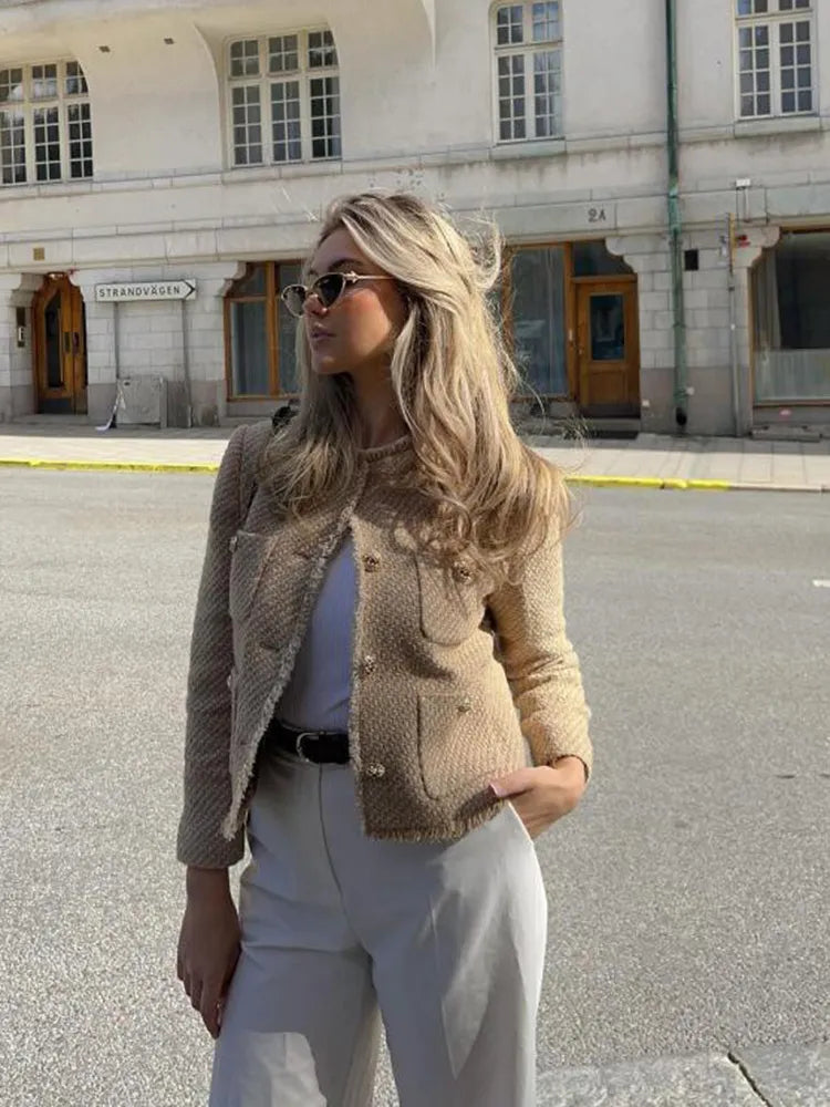 Women's Button Front Long Sleeve Knit Blazer