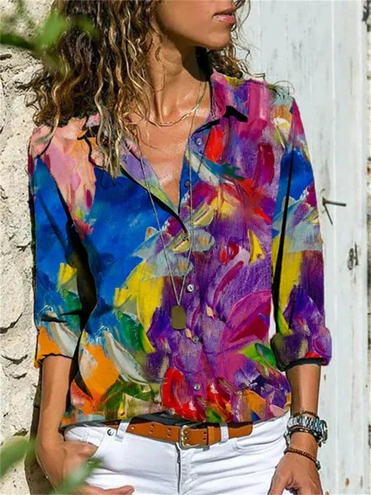 Women’s Abstract Pattern Long Sleeve Blouse