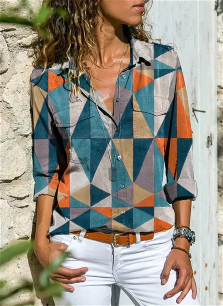 Women’s Abstract Pattern Long Sleeve Blouse