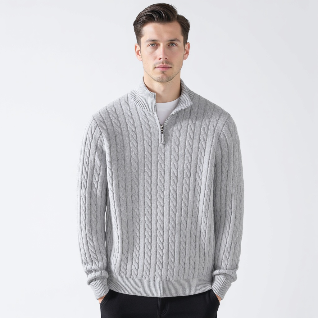 Men's Smart Cable Knit Zip-Up Sweater