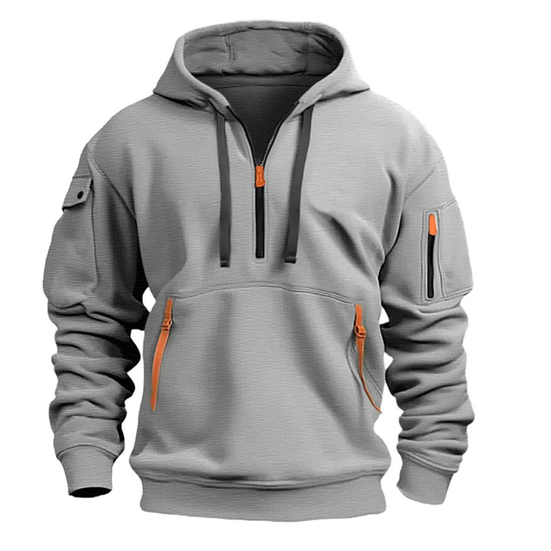 Men's Hooded Pullover Sweatshirt with Half Zip Front