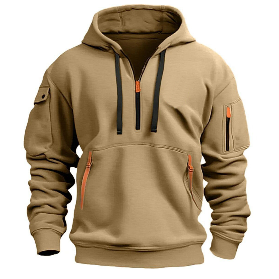 Men's Hooded Pullover Sweatshirt with Half Zip Front