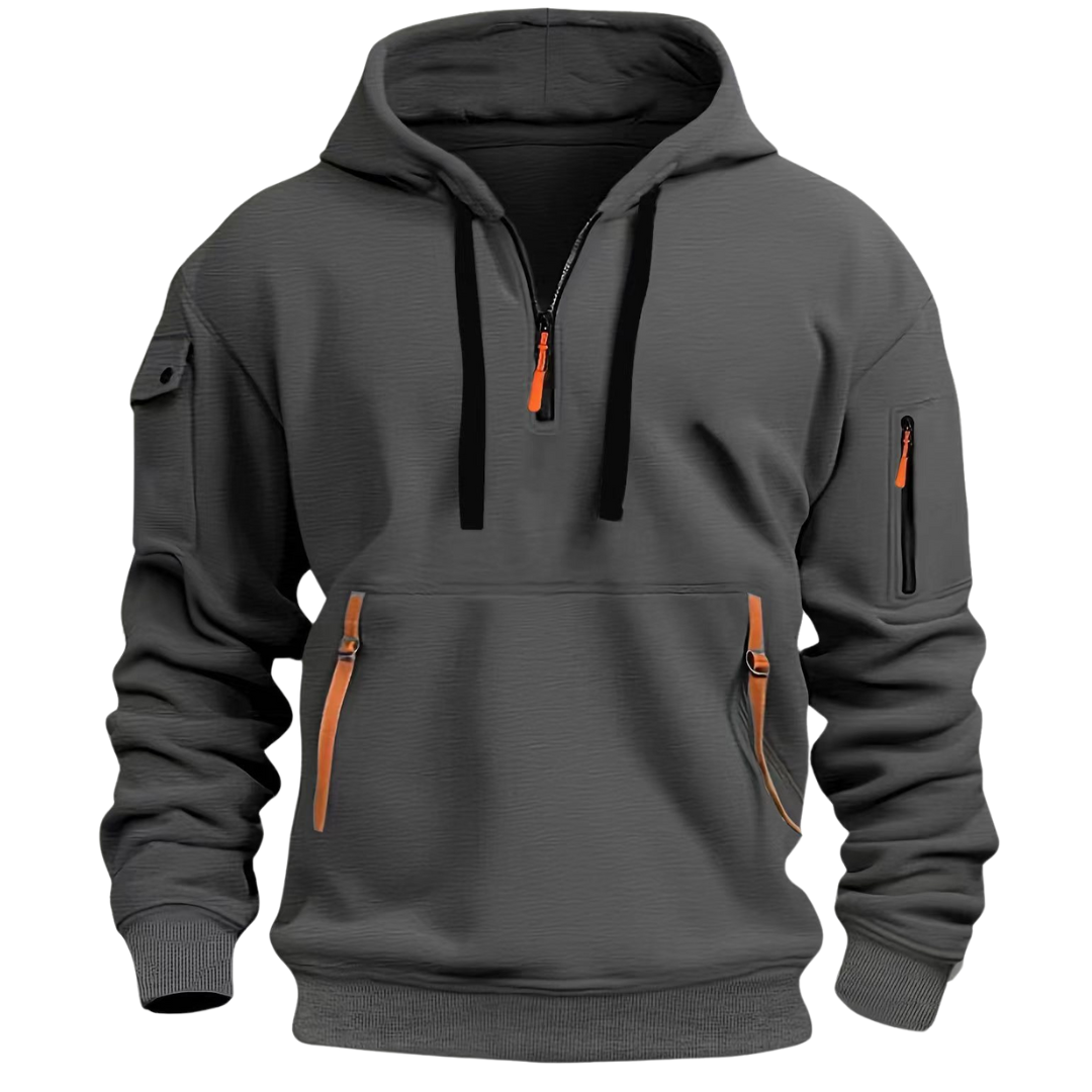 Men's Hooded Pullover Sweatshirt with Half Zip Front