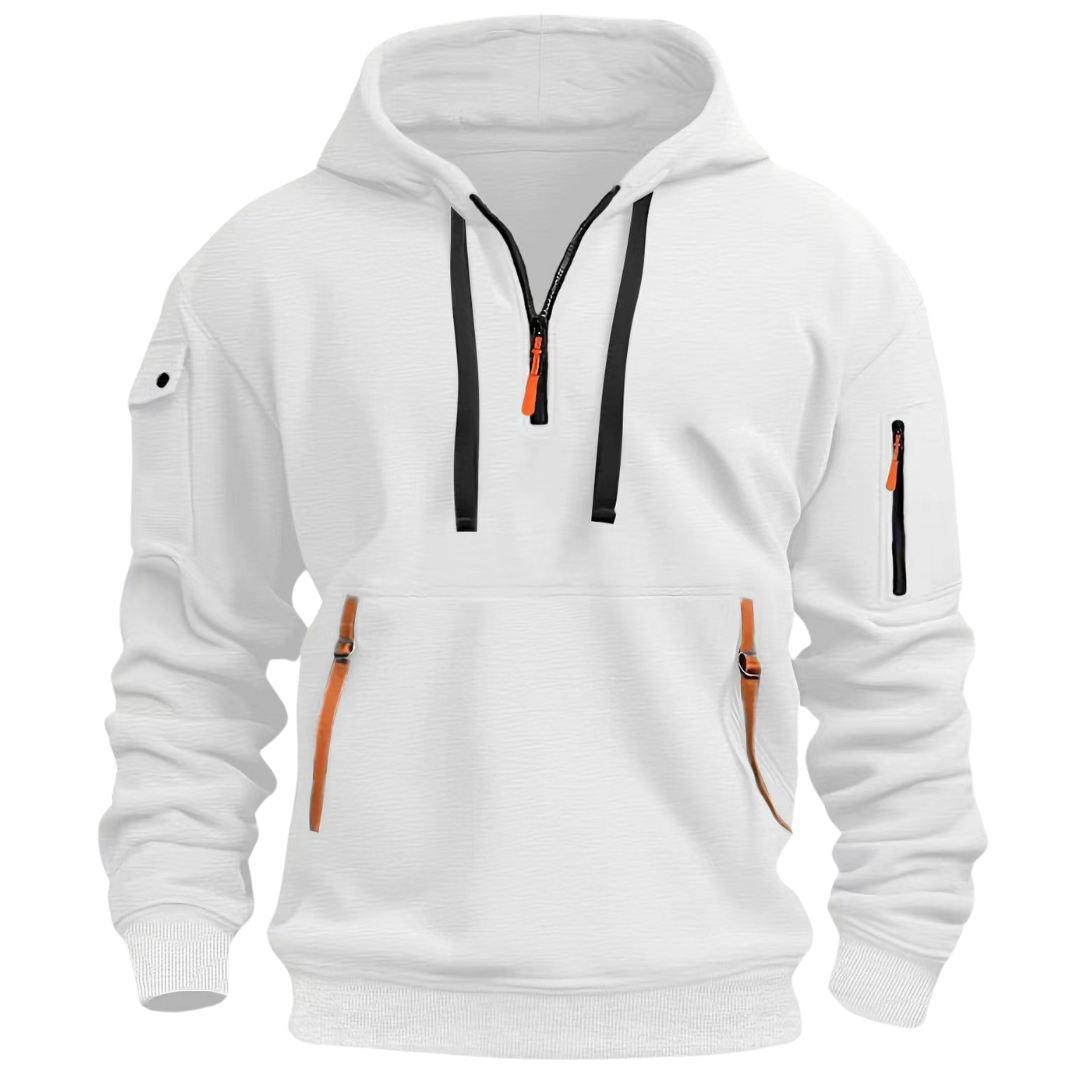 Men's Hooded Pullover Sweatshirt with Half Zip Front