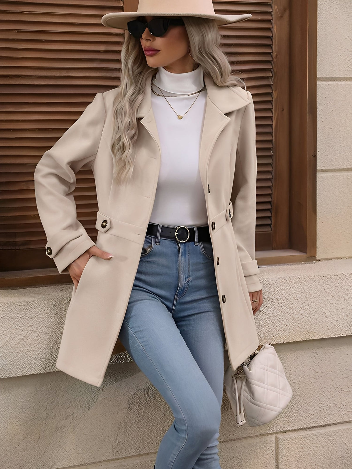 Women's Trench Coat with Waist Belt