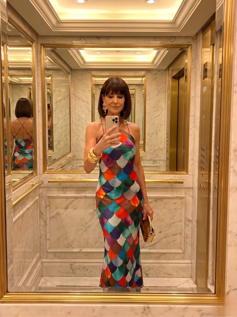Women's Halter Neck Maxi Dress with Multicolor Geometric Print