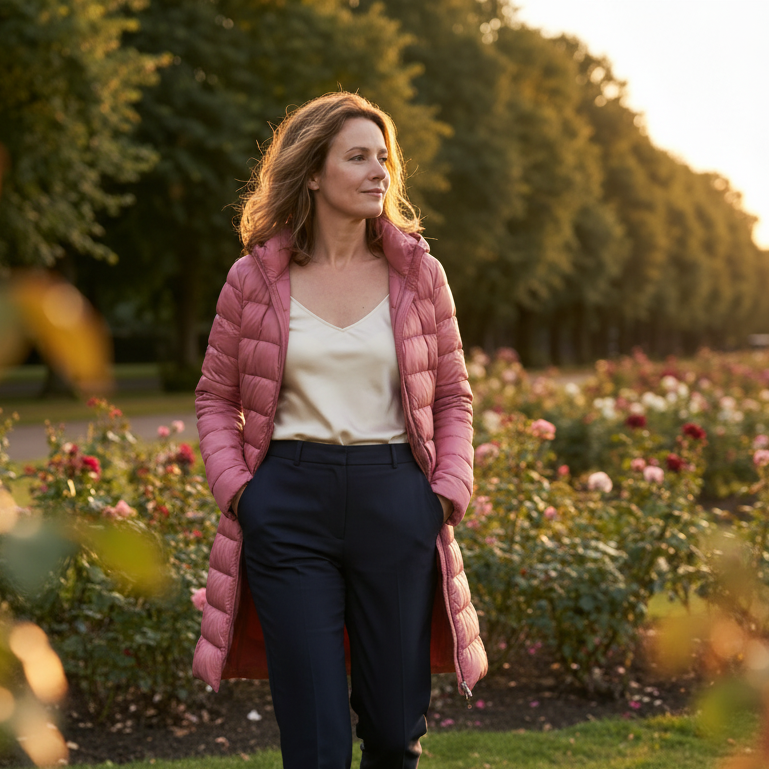 Women’s Quilted Down Winter Jacket with Zip Pockets
