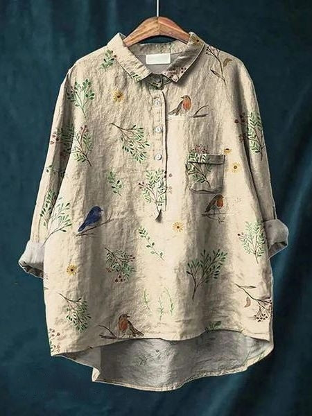 Long Sleeve Floral Print Button Front Blouse for Women