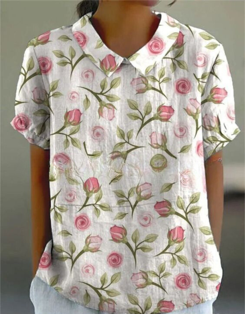 Women’s Relaxed Fit Floral Print Short Sleeve Blouse