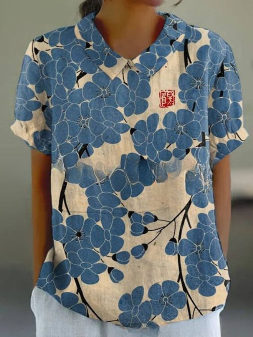 Women’s Relaxed Fit Floral Print Short Sleeve Blouse