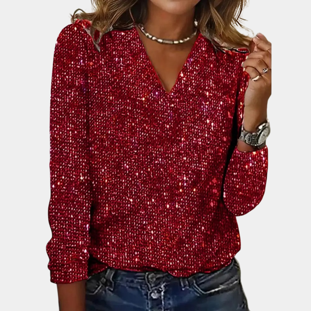 Women's Sequin V-Neck Sparkly Party Blouse