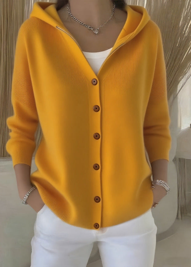 Women's Button-Up Hooded Knit Cardigan