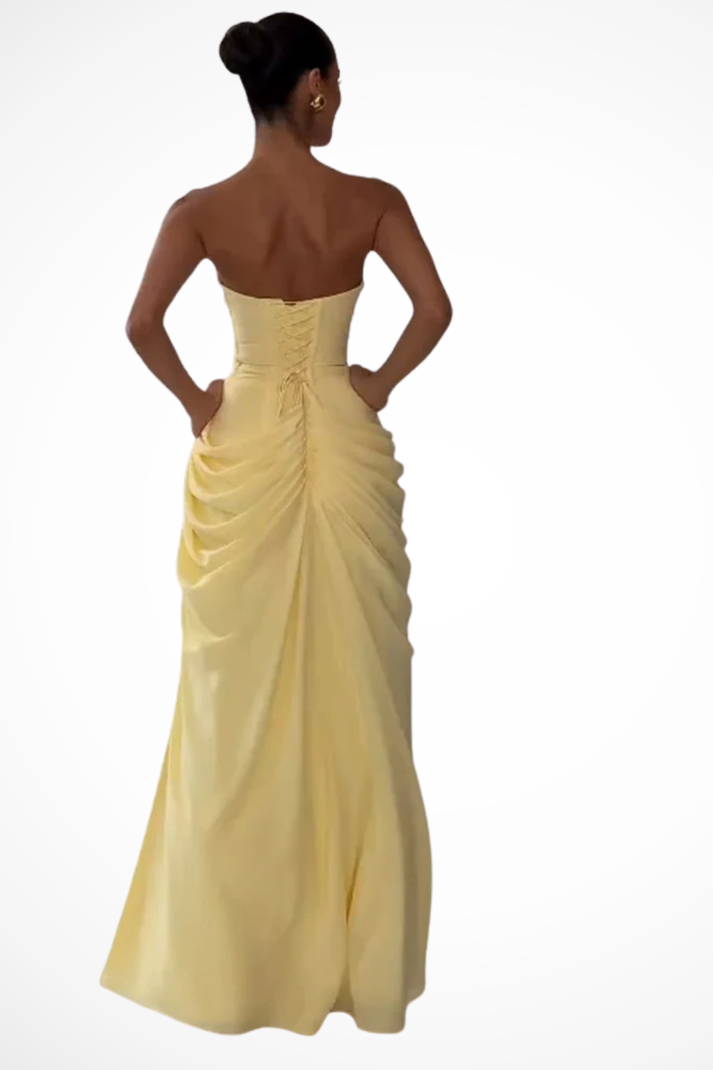 Women's Strapless Ruched Maxi Dress with Slit