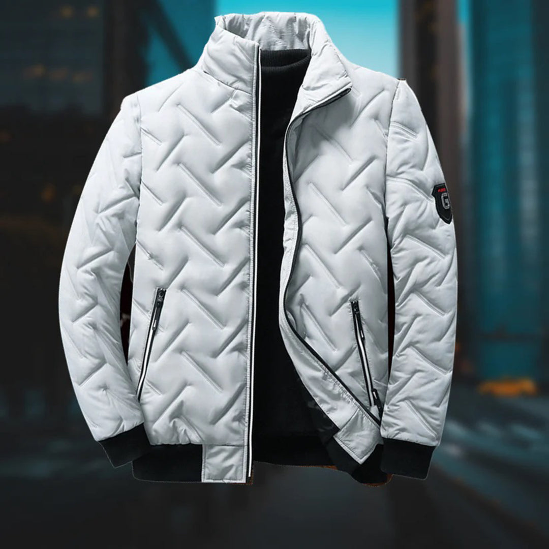 Men’s Quilted Stand Collar Zip-Up Jacket