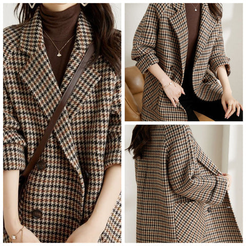 Women's Oversized Houndstooth Double-Breasted Blazer