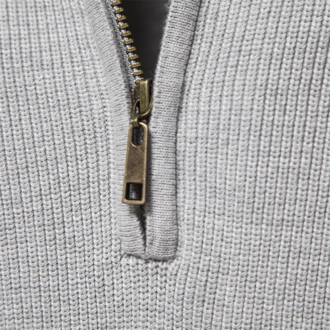 Men's Half-Zip Sweater with Ribbed Sleeves