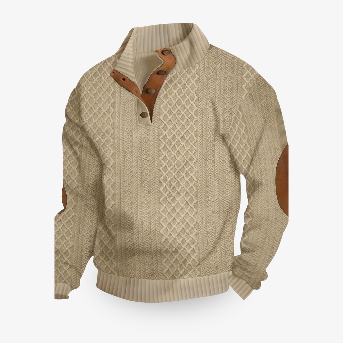 Men's Cable Knit Sweater with Elbow Patches