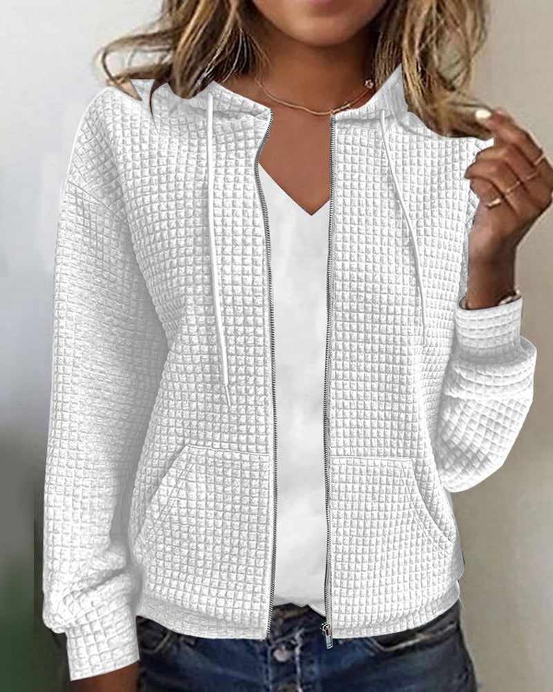 Women's Textured Zip-Up Hoodie Relaxed Fit