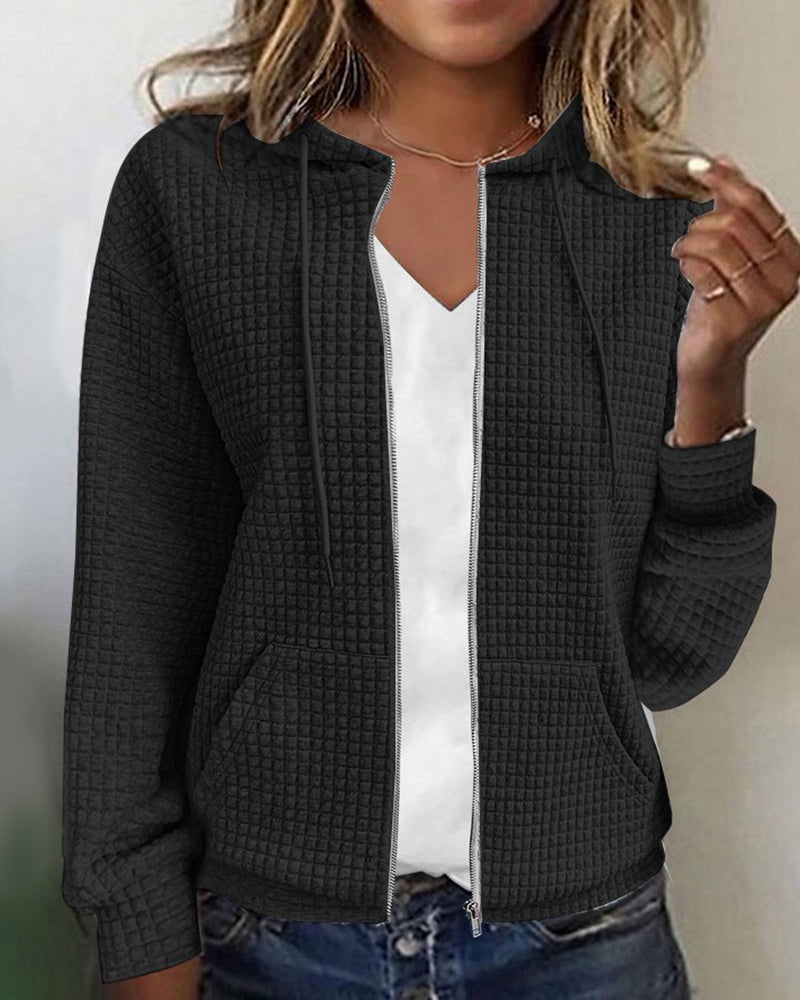 Women's Textured Zip-Up Hoodie Relaxed Fit