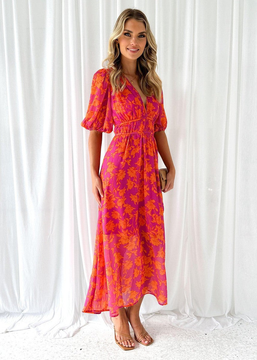 Women’s Floral V-Neck Maxi Dress with Flutter Sleeves