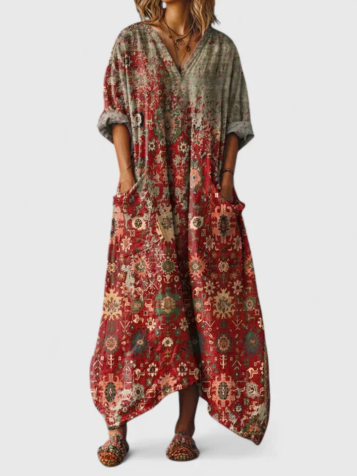Women's Boho Oversized Maxi Dress with Front Pockets