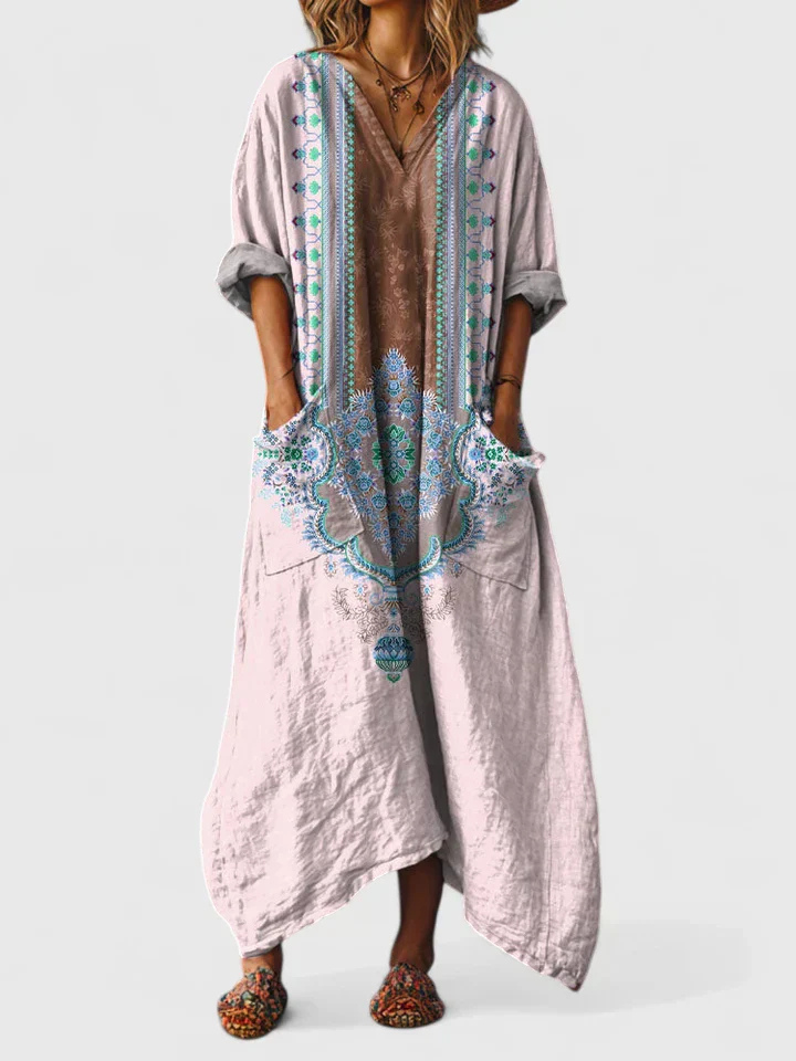 Women's Boho Oversized Maxi Dress with Front Pockets