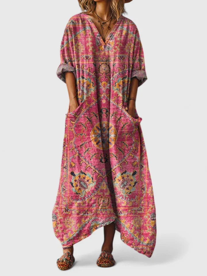 Women's Boho Oversized Maxi Dress with Front Pockets