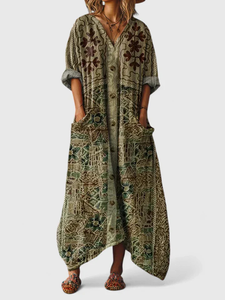Women's Boho Oversized Maxi Dress with Front Pockets