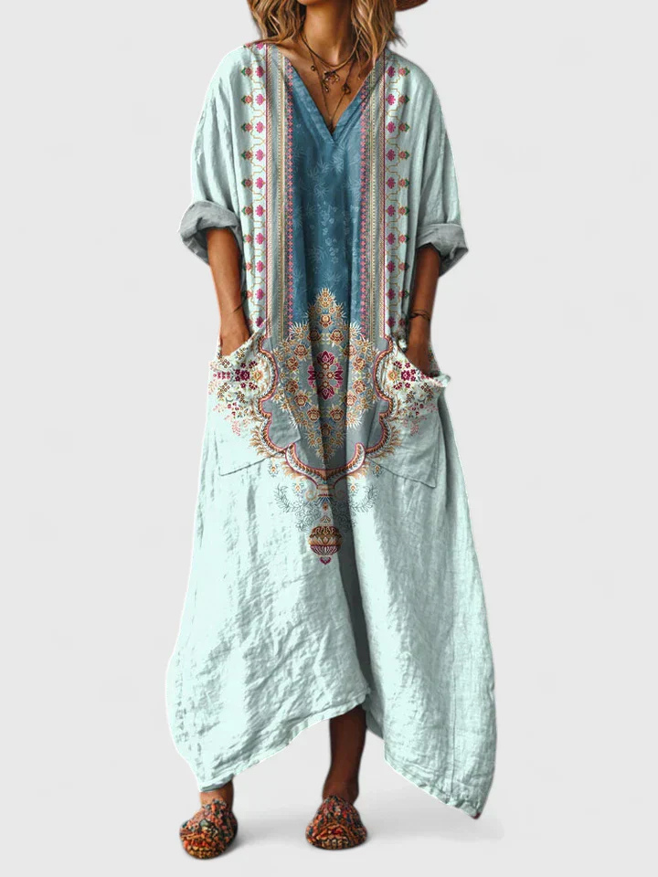 Women's Boho Oversized Maxi Dress with Front Pockets