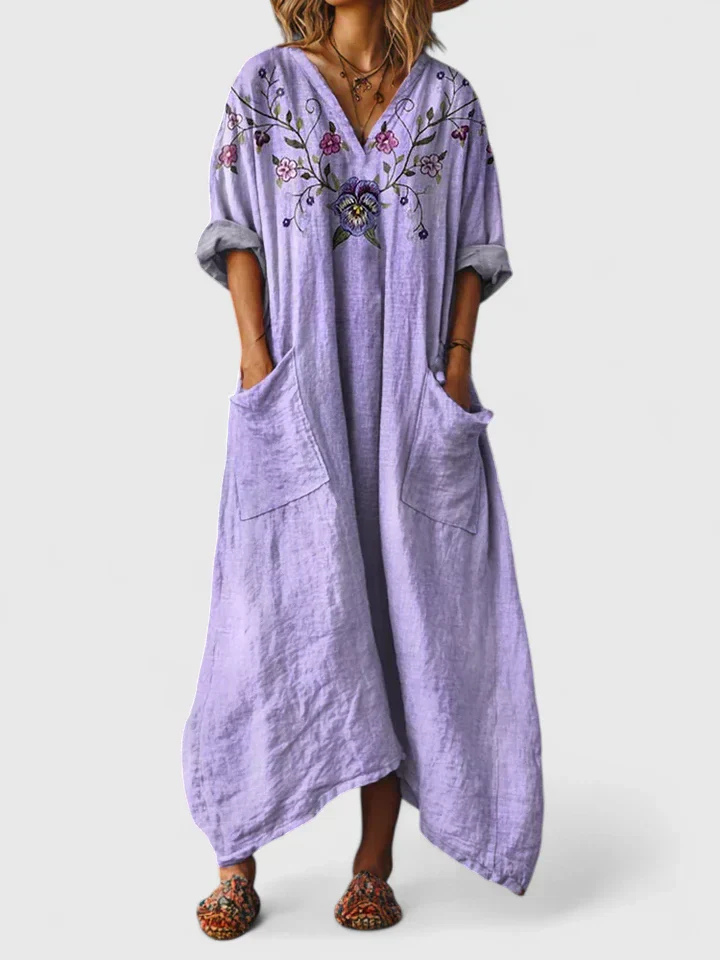 Women's Boho Oversized Maxi Dress with Front Pockets