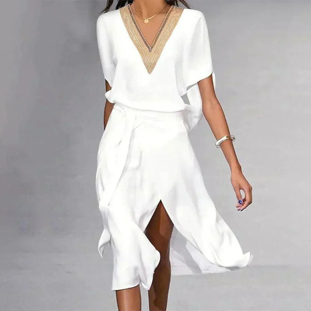 Women's Midi Dress with V-Neck Crossover