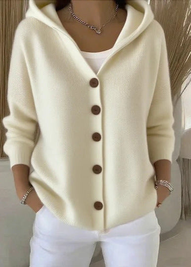 Women's Button-Up Hooded Knit Cardigan