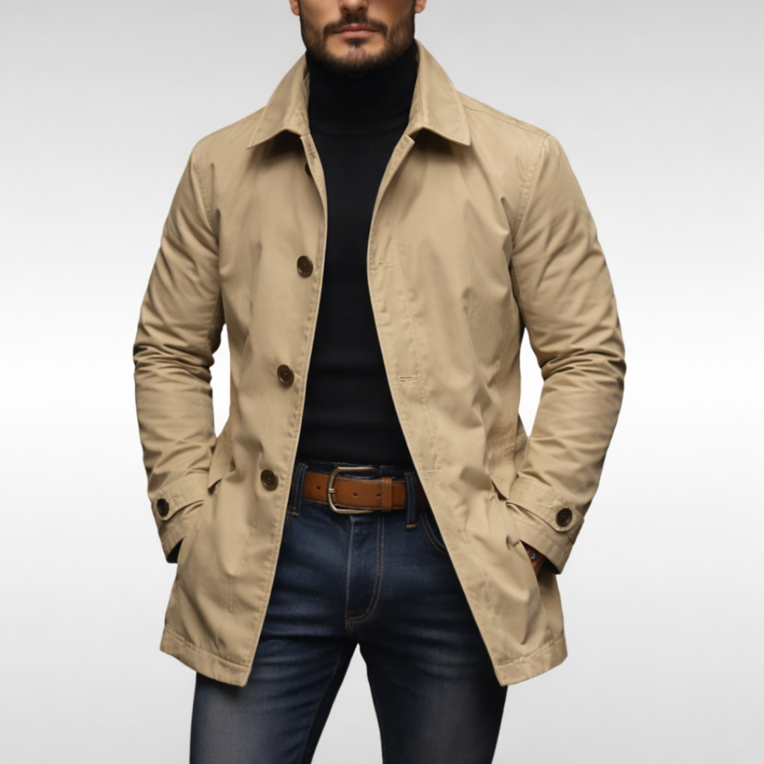 Men's Classic Button-Front Trench Coat