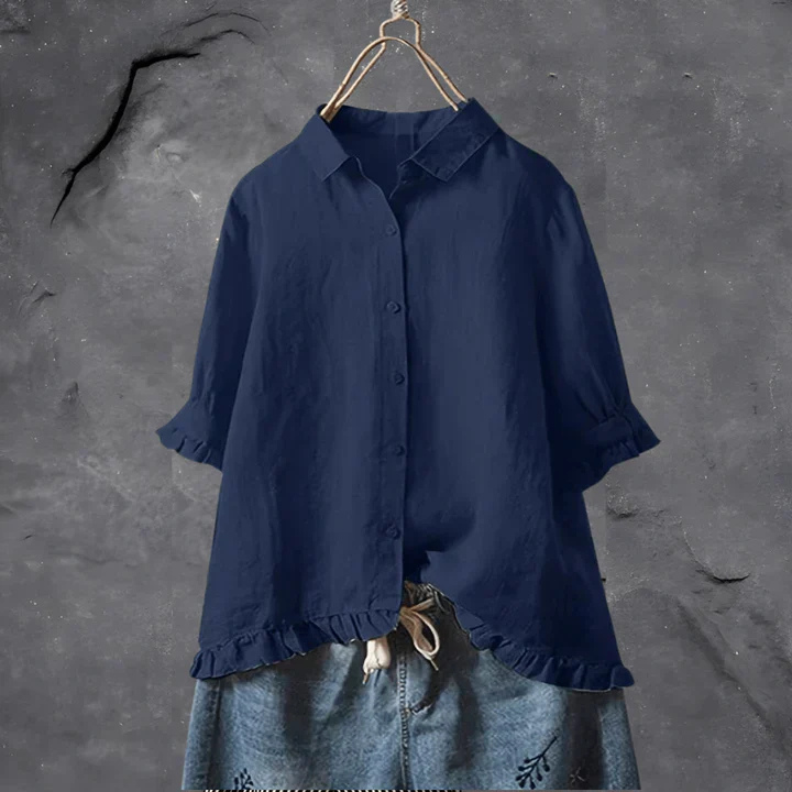 Elegant Ruffle Hem Button-Down Shirt