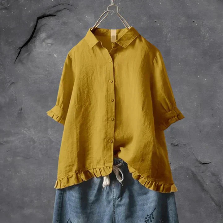 Elegant Ruffle Hem Button-Down Shirt