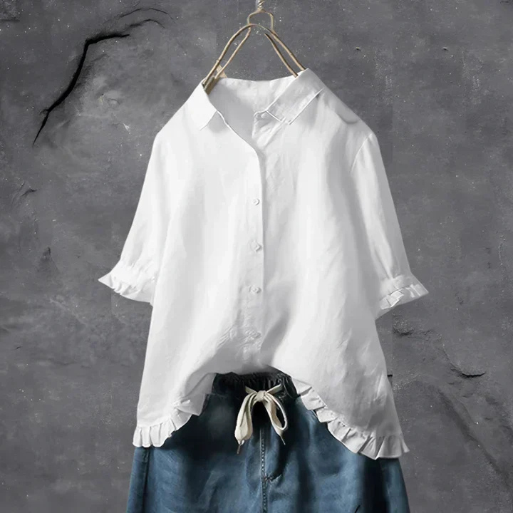 Elegant Ruffle Hem Button-Down Shirt