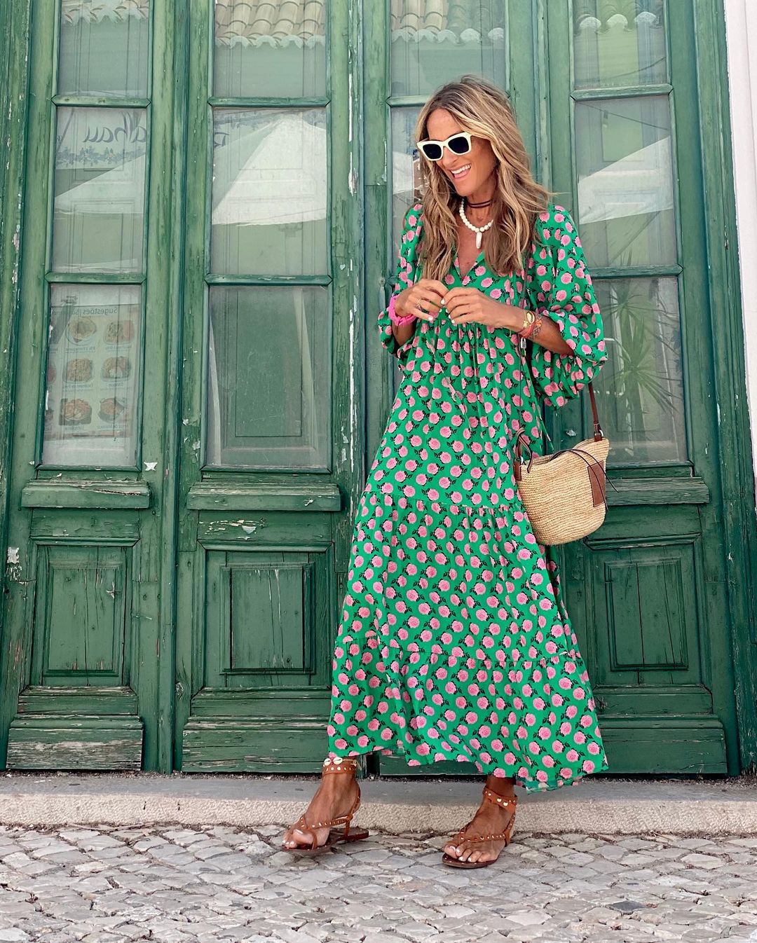 Geometric Print Maxi Dress Women Loose Boho Style