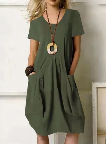 Women's Oversized Gathered Pocket Midi Dress