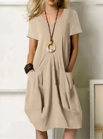 Women's Oversized Gathered Pocket Midi Dress
