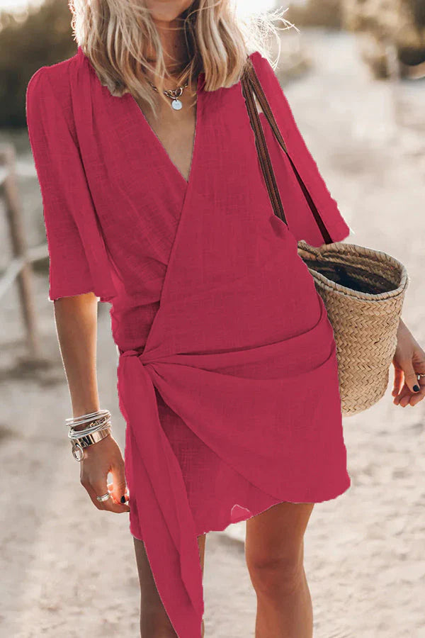 Wrap Style V-Neck Mini Dress for Women